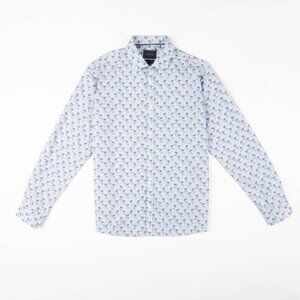 Stitch Note Long Sleeve Floral Print Shirt - Lt Blue